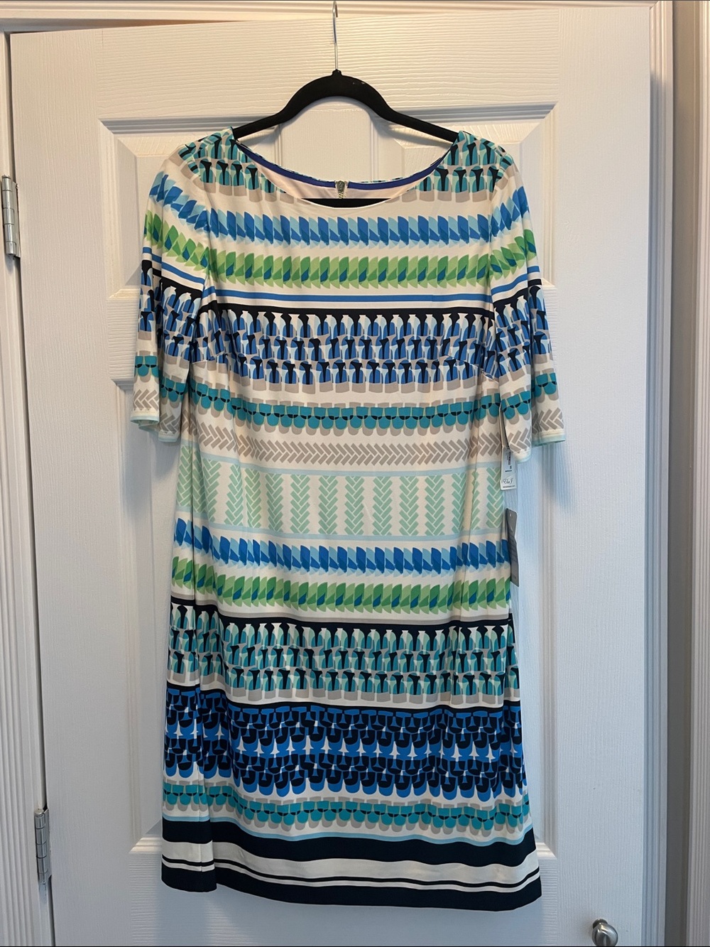 Eliza J Blue, Green & White Striped Midi Dress